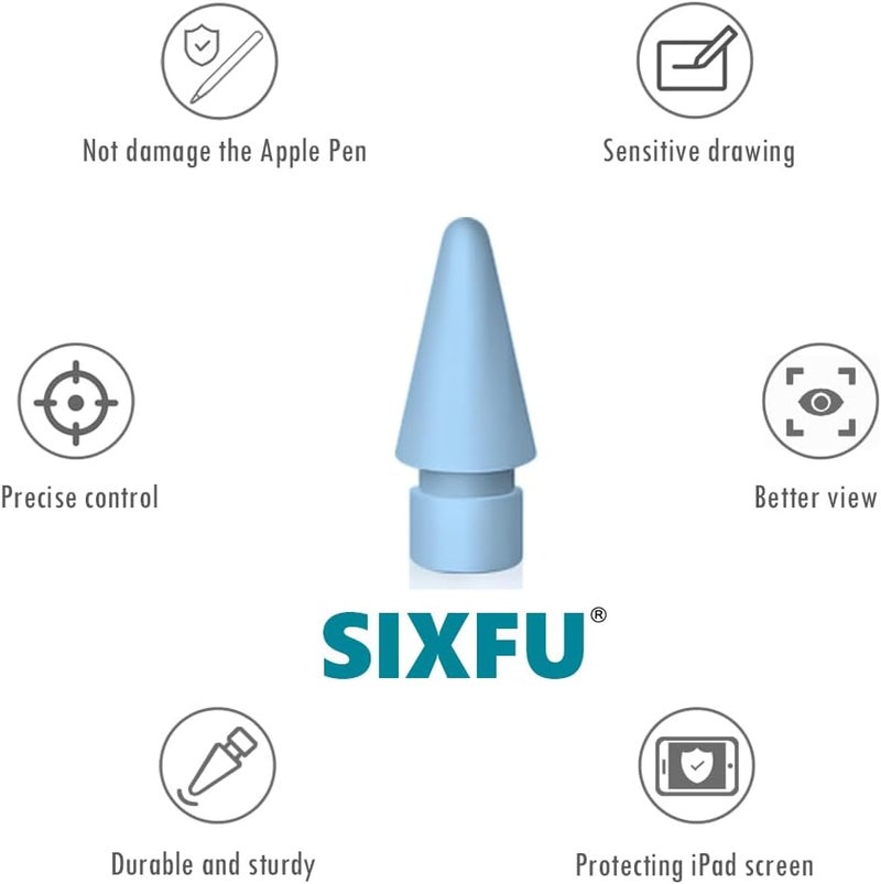 SIXFU 6 Pack Tips for Apple Pencil tip, Apple Pen Tip Compatible with iPad Pencil Tip with Cover Case for Apple Pencil Pro/USB-C/ 1st Gen/ 2nd Generation iPencil(Blue) - Image 4